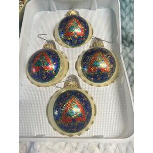 Christmas by Krebs Glass Ornaments Set 4 Vintage 2004 USA Jo-Ann Exclusive‎